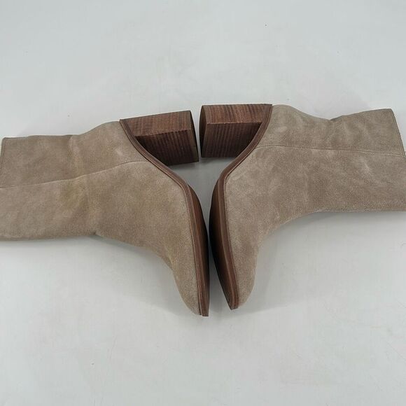 Lucky Brand Pinlope Women's Leather Suede Ankle Zip Block Heel Bootie Tan Sz 11 - Picture 6 of 10